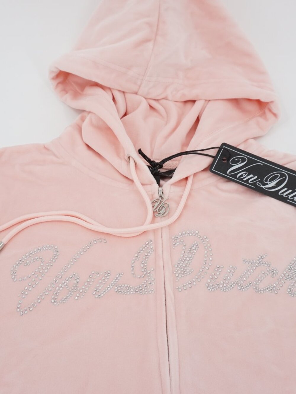 Von Dutch Velour Zip Up Pink Hoodie Women's Size XL Super Soft